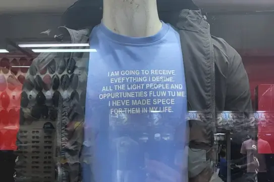 Engrish shirt. i am going to receive evefything i desine. all the light people and oppurtuneties fluw tu me. i heve made spece for them in my life.