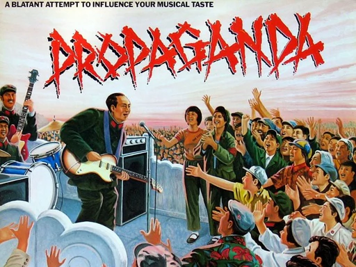 Propaganda - a blatant attempt to influence your musical taste. Illustration is of Chinese communist soldiers playing rock music on stage to adoring fans.